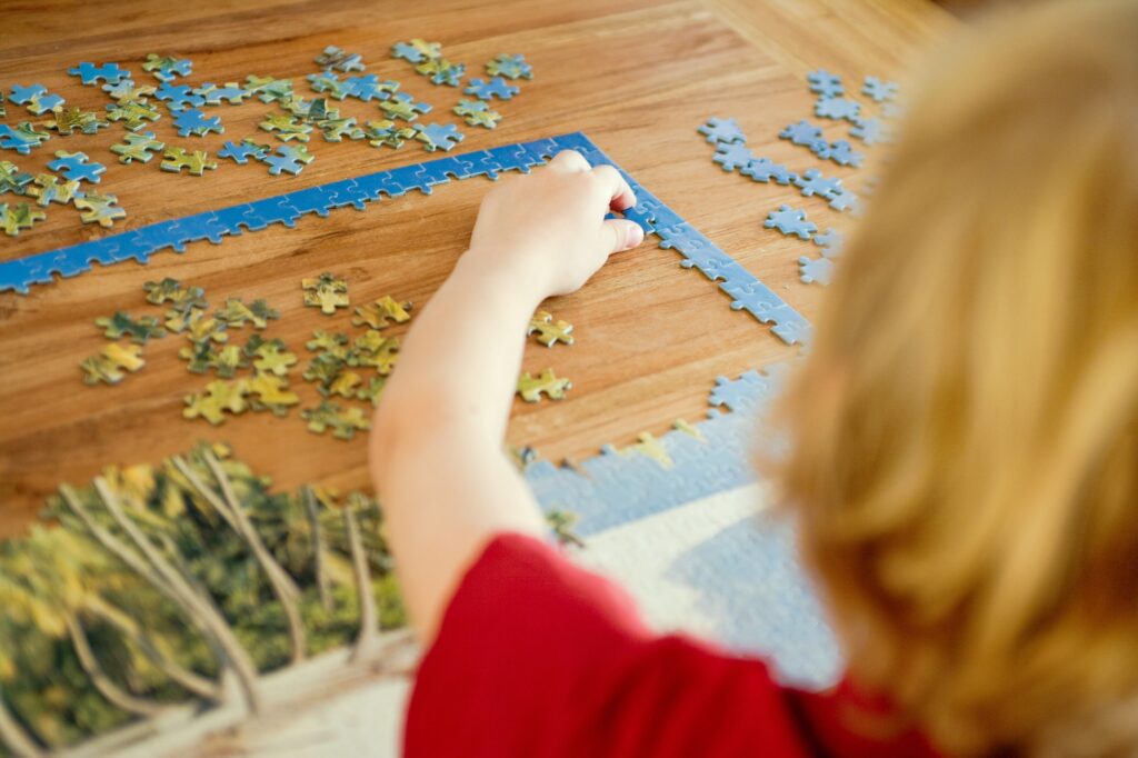 Portrait of a child doing a puzzle